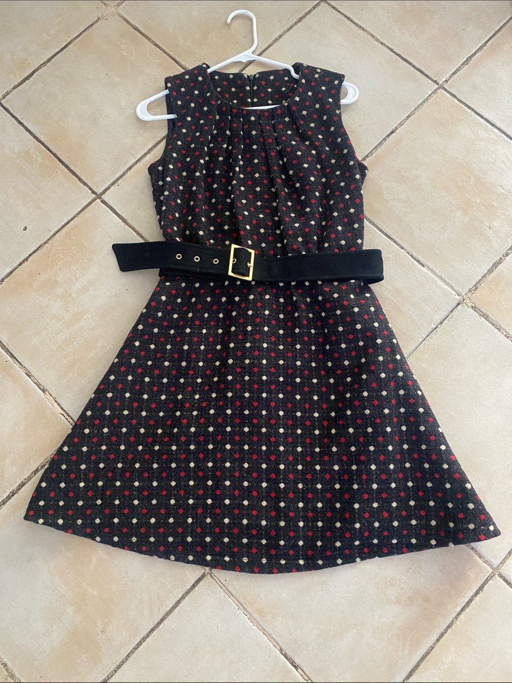 Boden Kate belted Vintage Look Fit Flare Wool Blend Polka Dot Dress 8